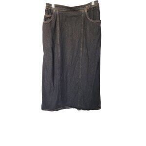 Cathy Daniels Long Denim Skirt Vtg Women's M Straight Pockets Elastic Back